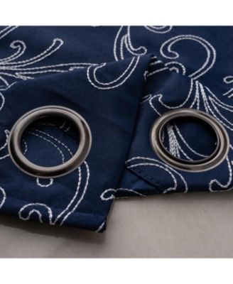 RT Designer Collection Kimber 2 Pack Embroidered Blackout Luxurious Decorative Grommet Curtain Panel 36" x 84" Navy