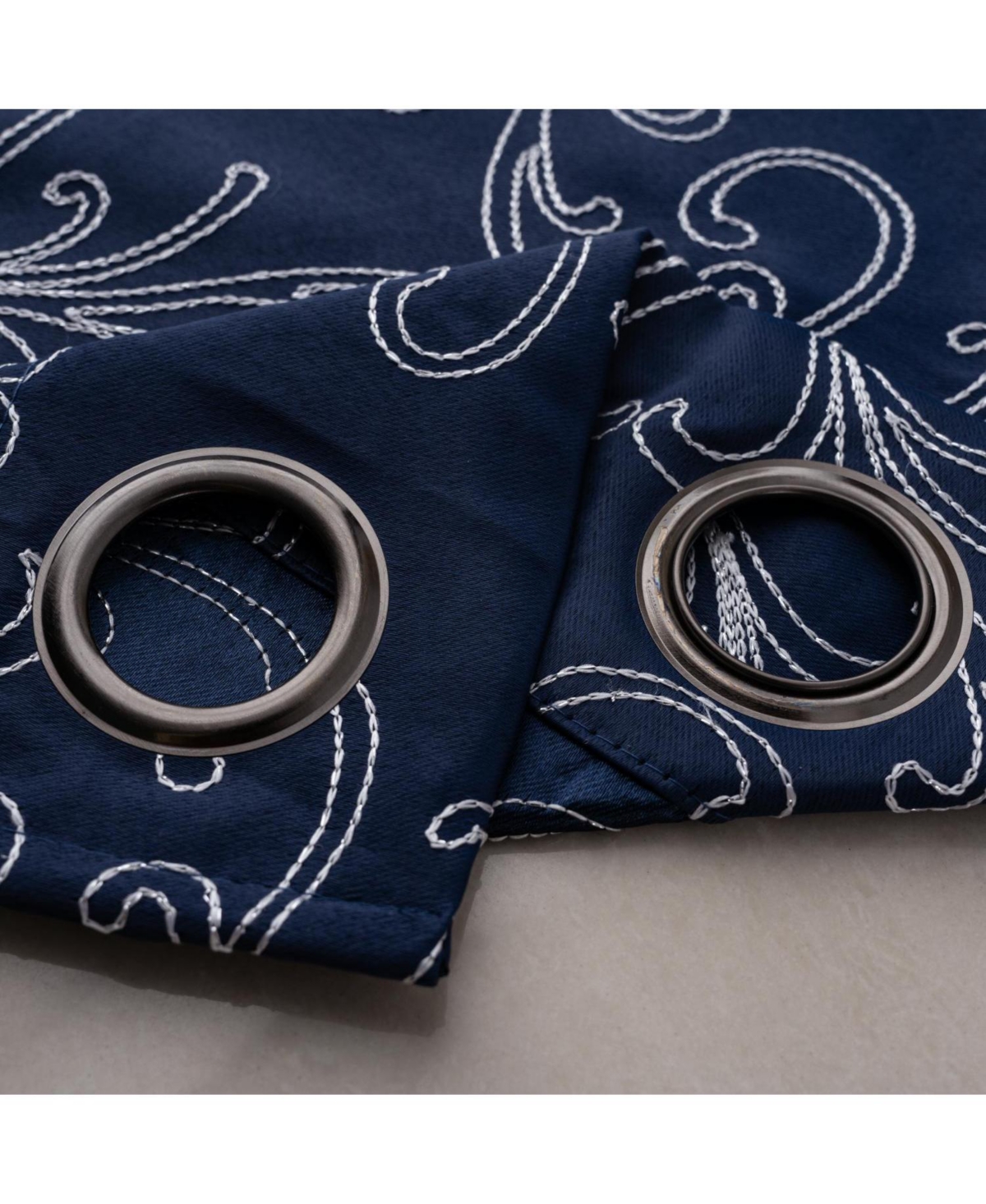 Rt Designer Collection Kimber 2 Pack Embroidered Blackout Luxurious Decorative Grommet Curtain Panel 36" x 84" Navy