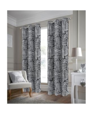 RT Designer Collection Ashton Prnt 2 Pack Blackout Grommet Luxurious Modern Design Curtain Panel 36" x 84" Black