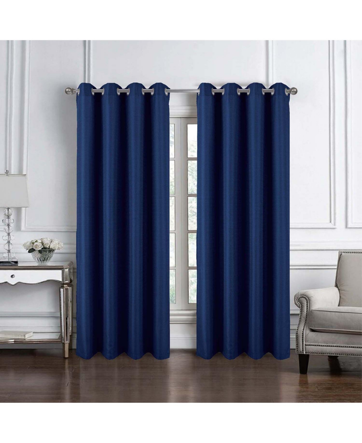 Rt Designer Collection Cindy Textured 2 Pack Grommet Curtain Panel 36" x 84" Navy Blue