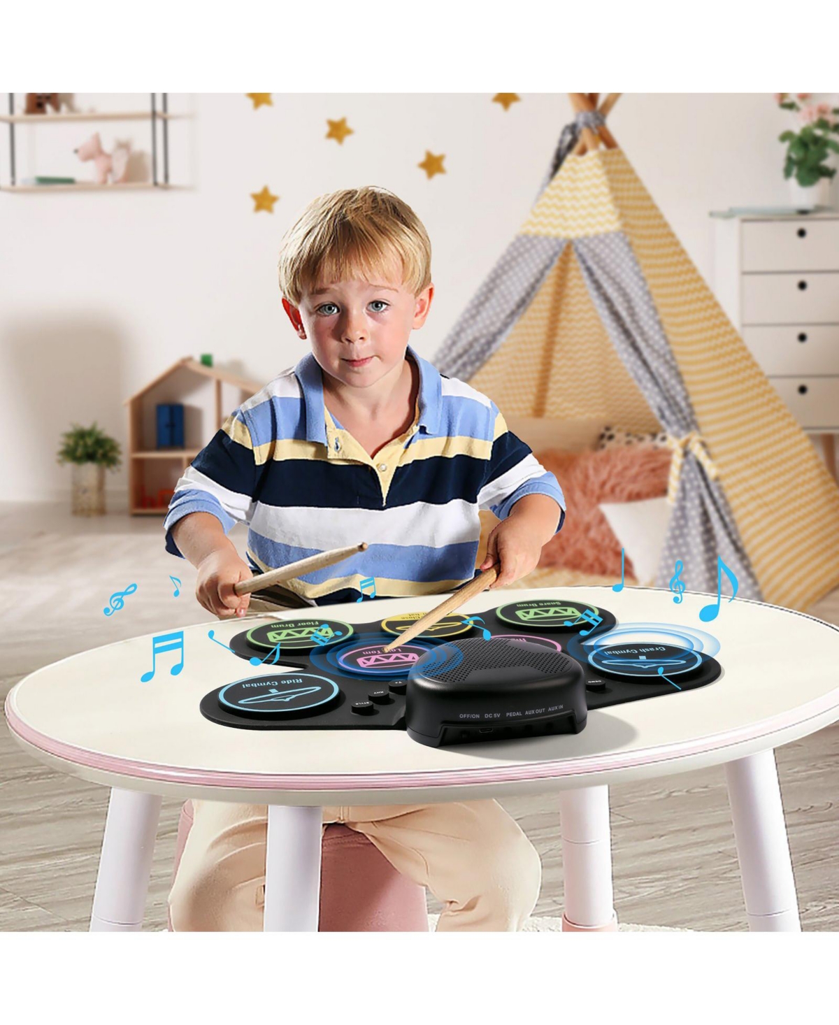 Mecale Electric Drum Set, 7 Pads Roll-Up Electronic Drum Kit with Headphone Jack, Built-In Speakers & Drum Sticks for Kids Practice