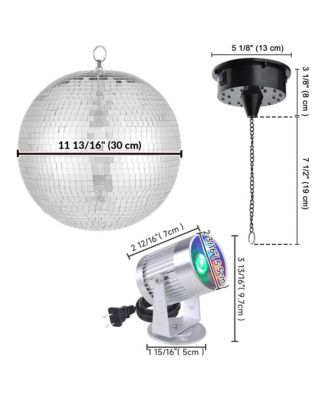 12" Large Disco Ball with Motor and Lights 6RPM Rotator & 2PCS 3W RGB Spotlights for 70s 80s Party DJ Bands Studio Event