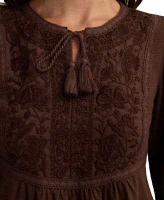 Women's Embroidered Bib Peasant Top