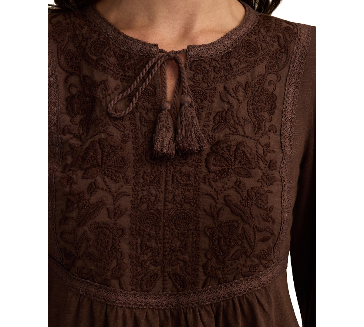 Lucky Brand Floral Embroidered Peplum Top In Purple