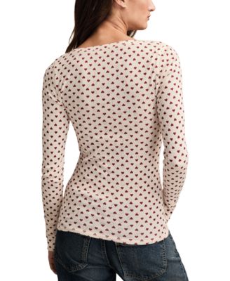 Women's Valentine Pointelle Trim Rib Henley Top