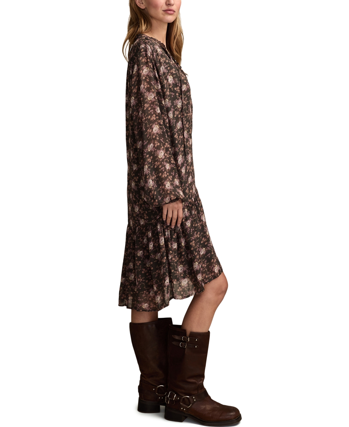 Lucky Brand Floral Long Sleeve Dress In Multi