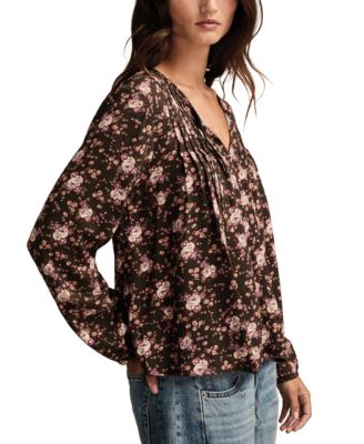Women's Pintuck Floral Peasant Top