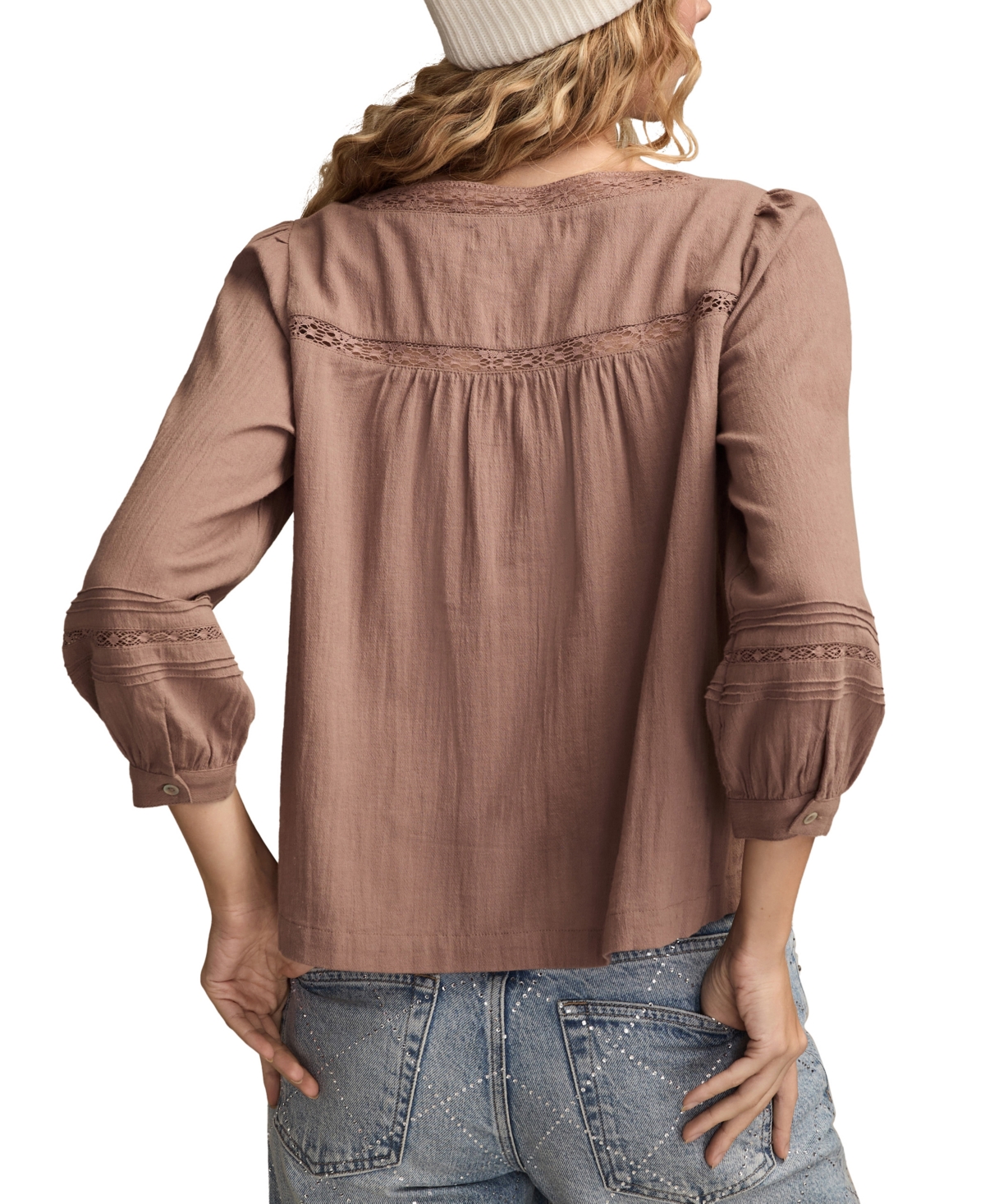 Lucky Brand Women's Lace Long-Sleeve Shirt