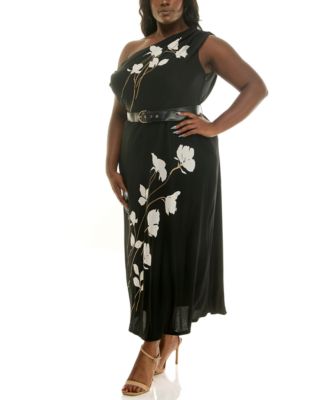 Plus Size Belted Placement Maxi Dress