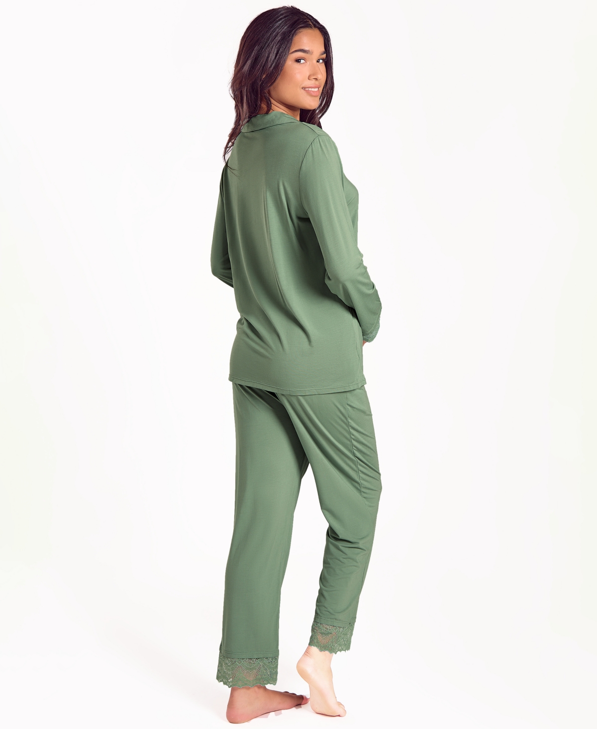 Icollection Women's Stretch Knit Long-sleeve Pajama Set In Green