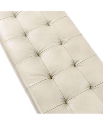 Narciso 60" Wide Bedroom Bench with Genuine Leather Top Cushion and Metal Base