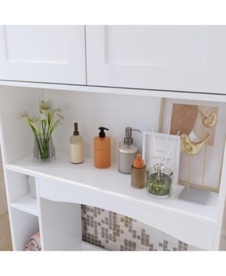 Toilet Storage Bathroom Space Saver with Doors Cabinet, Open Shelves