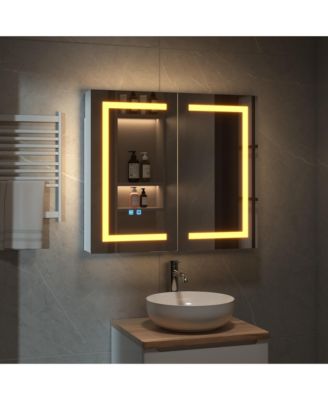 Bathroom Wall Cabinet with Mirror, Dimmable Lights, Frameless Surface Mount