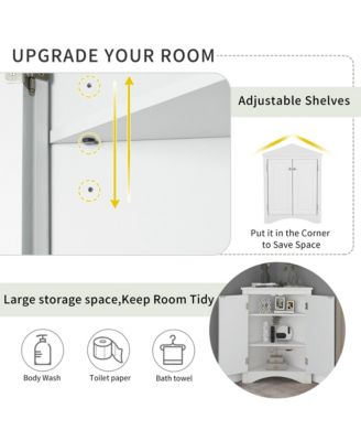 CASAINC 31.5"H MDF Adjustable Shelves, Kitchen/Home Freestanding Storage Triangle Corner Cabinet