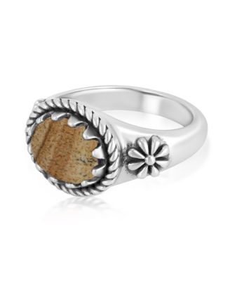 Sterling Silver Picture Jasper East West Ring