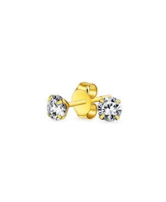 Set of 2 Tiny Minimalist CZ Accent Lucky Elephant & Round Solitaire CZ Yellow 14K Gold Stud Earrings Screw back