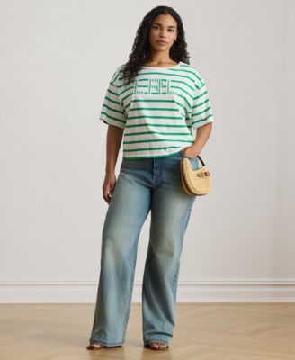 Plus Size Striped Boat Neck T-Shirt