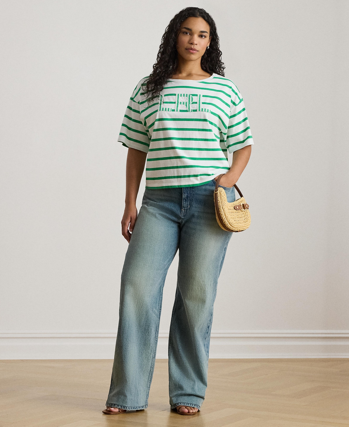 Lauren Ralph Plus Striped Boat Neck T-Shirt
