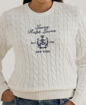 Plus Size Embroidered-Crest Long-Sleeve Sweater