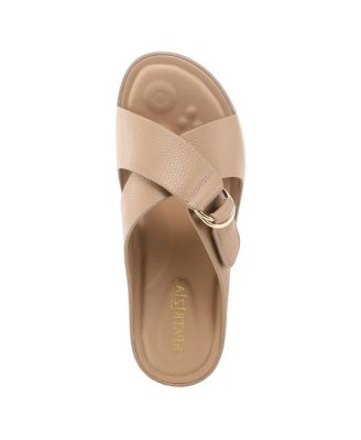Women s RUTHA Criss-Cross Strap Slide Sandals with Gold Buckle and Padded Insole