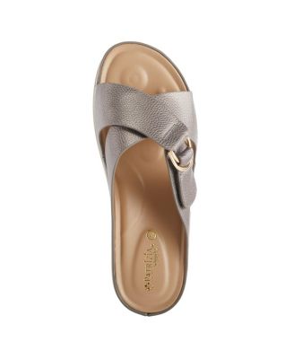Women s RUTHA Criss-Cross Strap Slide Sandals with Gold Buckle and Padded Insole