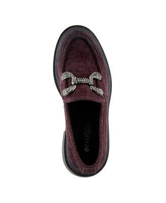 Marlen Women's Velvet Textile Upper Slip-On Loafer On Chunky Lug Sole Bottom With Crystal Buckle