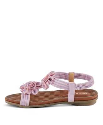 Women s Nectarine Floral T-Strap Sandal with Elastic Back and Quilted Footbed