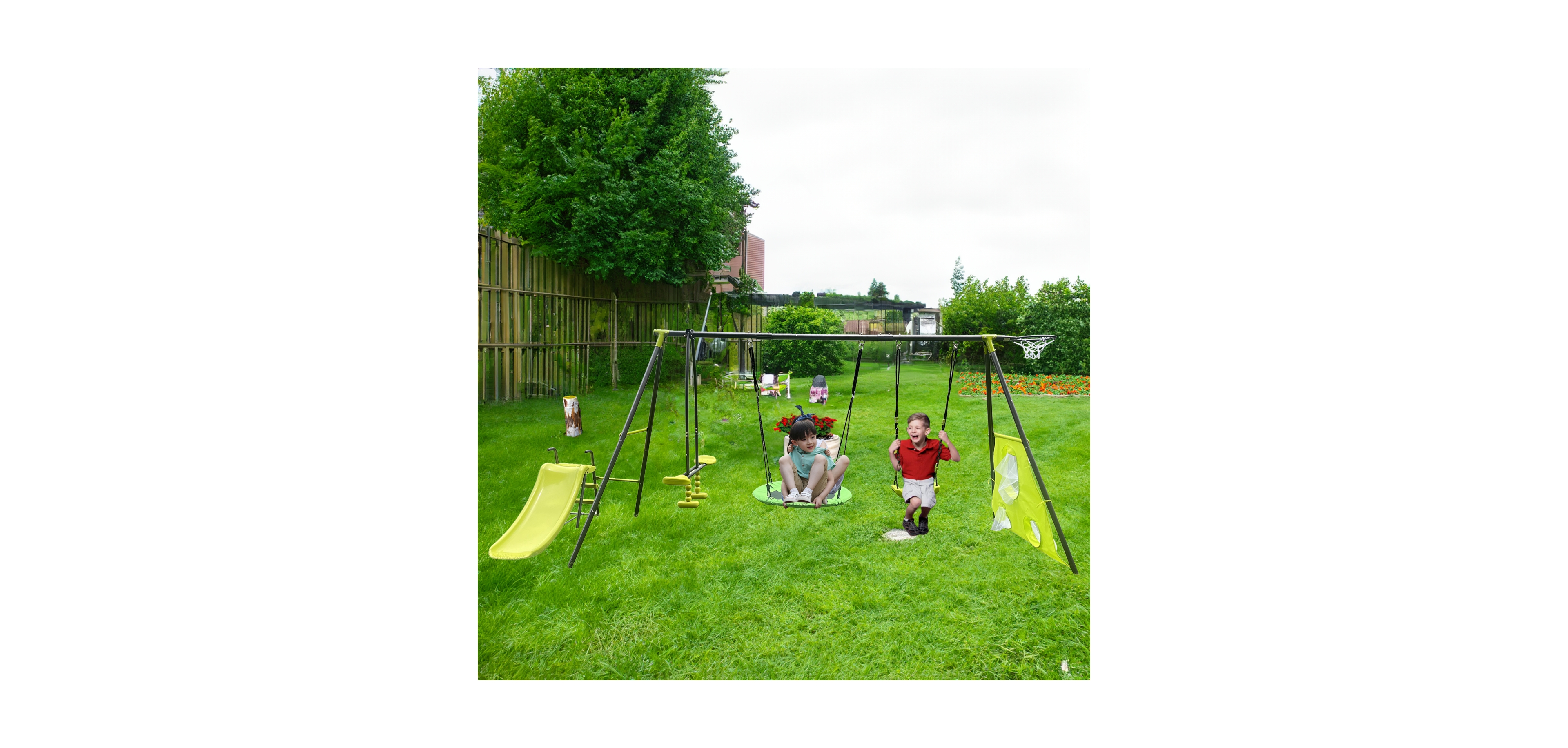 Streamdale Furniture Boys Saucer Swingset with Mini Slide for Outdoor Play