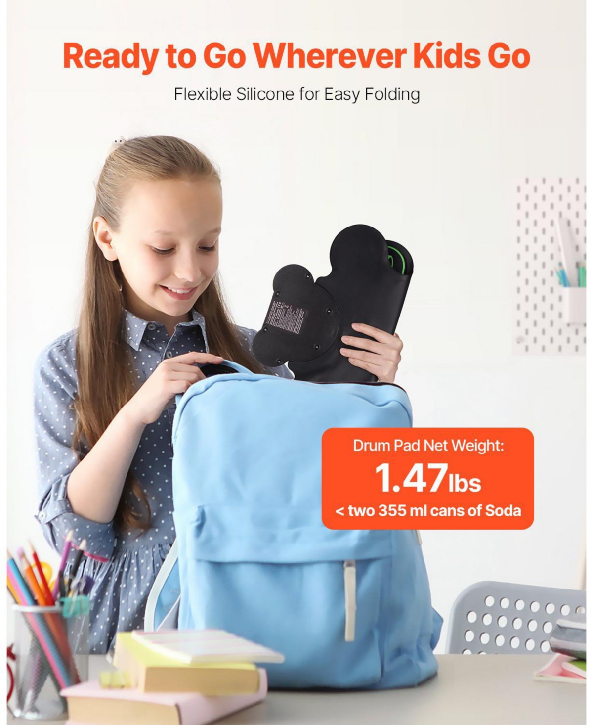 Mecale 9-Pad Roll-Up Electric Drum Set with Pedals, Speakers and Midi Support