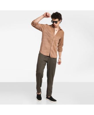 Men's Camel Beige Solid Creased Shirt