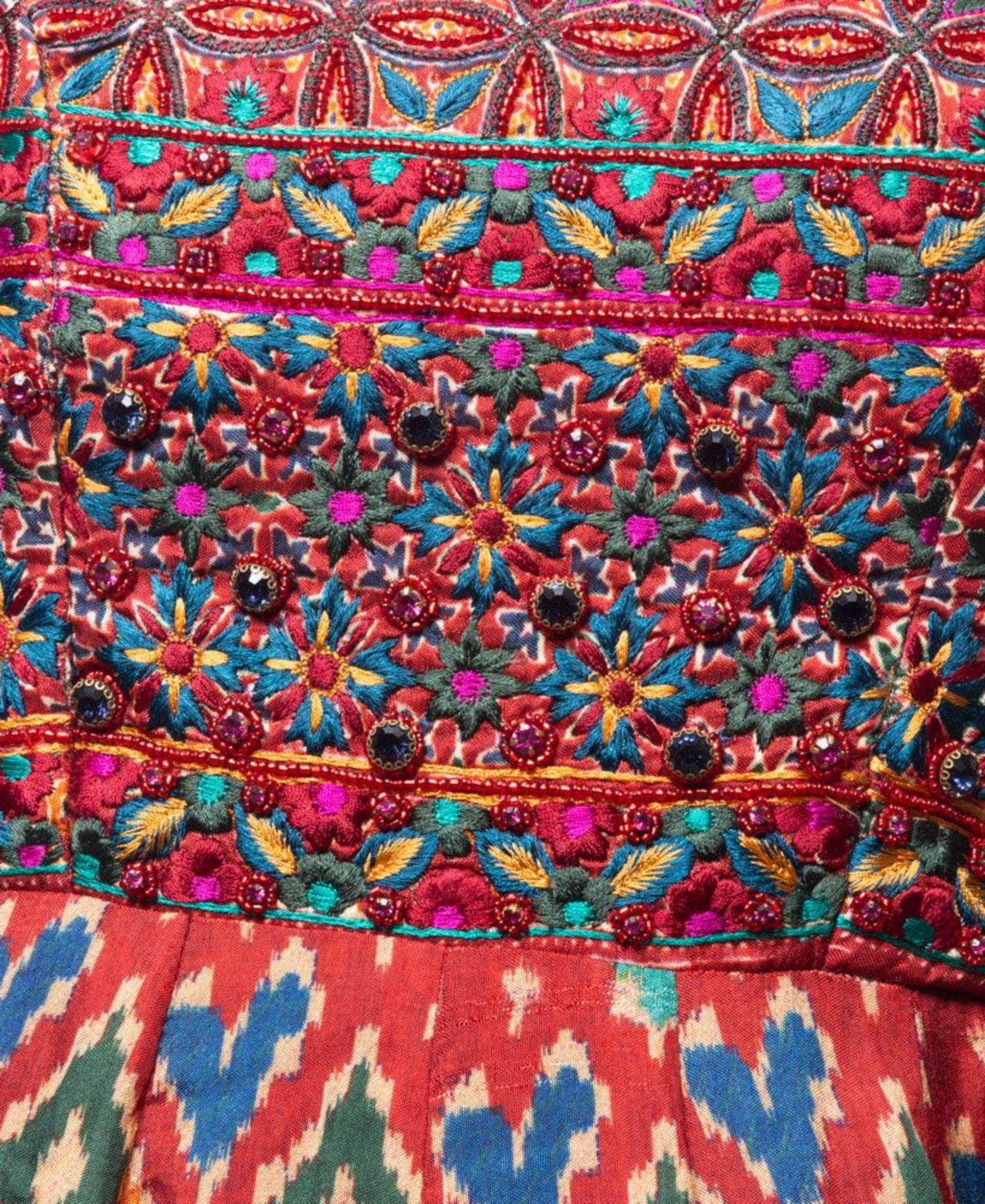Women's Red Patola Print Gown with Embellishment on Torso