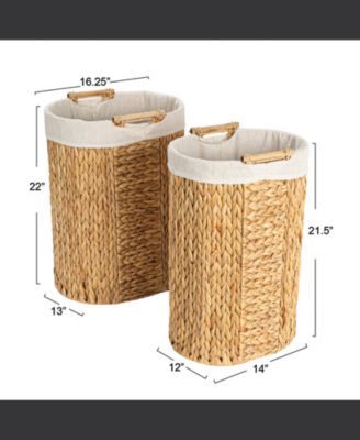 Handwoven Water Hyacinth Oval Hamper Set with Cotton Lining, Set of 2
