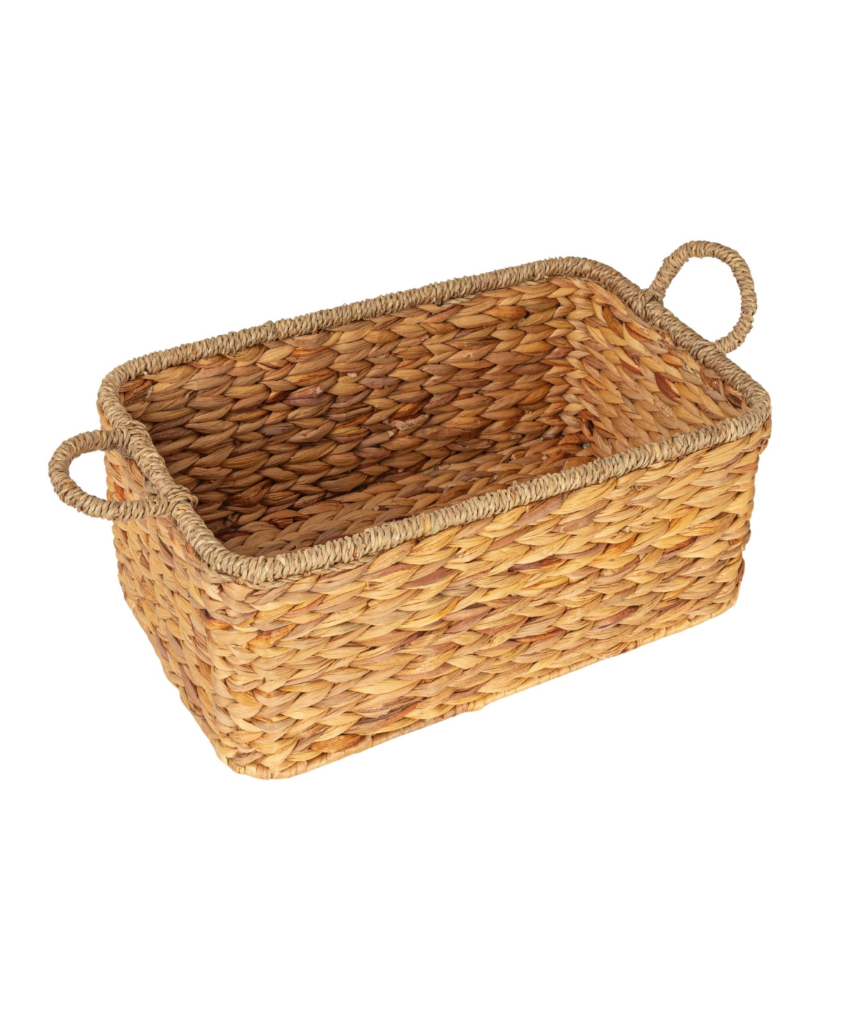 Household Essentials Rectangular Handwoven Water Hyacinth and Seagrass Basket with Handles, Natural