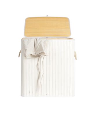 Bamboo Double Laundry Hamper with Rope Handles, 39-Gallons, White