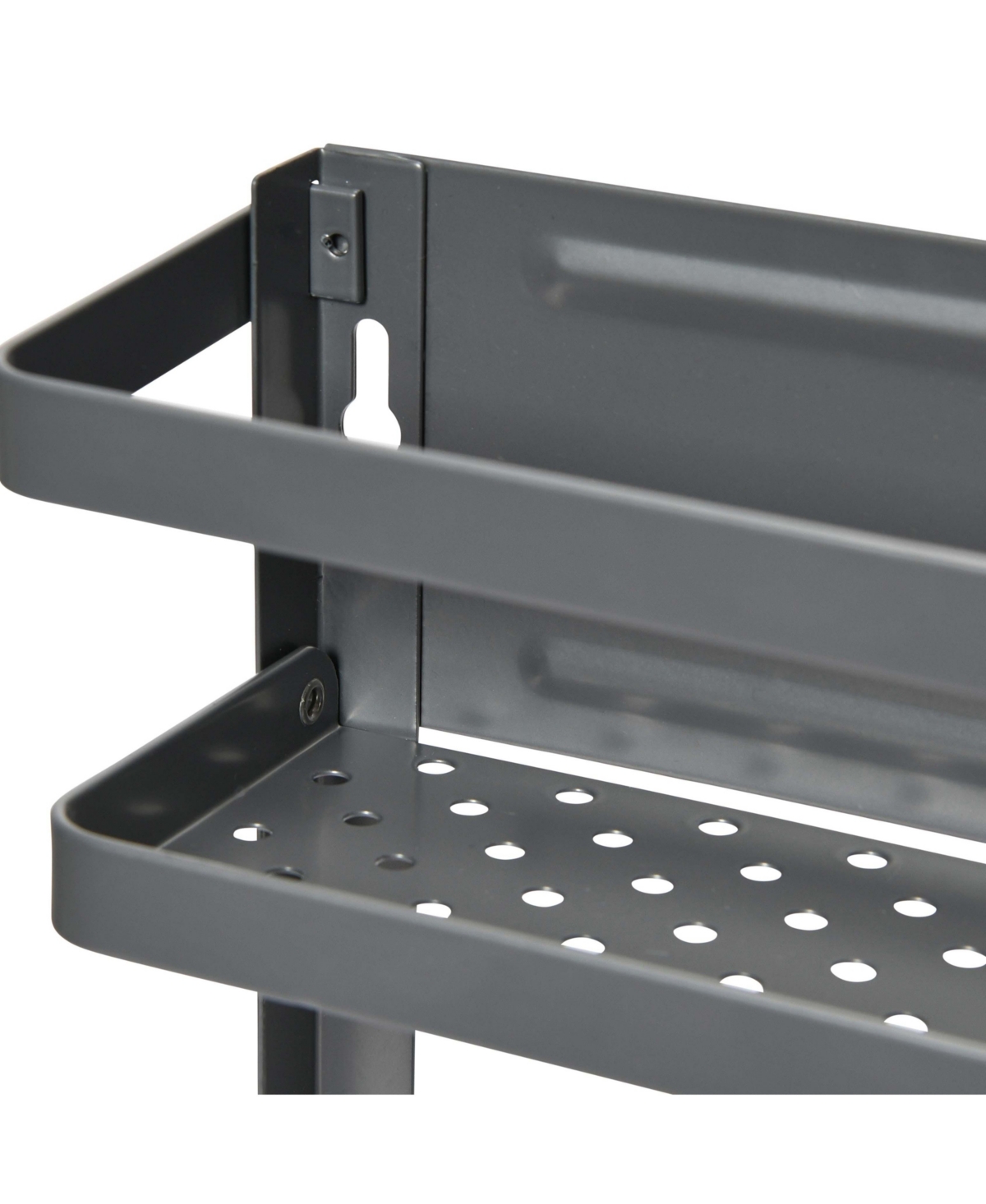 Household Essentials Grey Metal Magnetic Organizer with Towel Rack, Wall-Mount Storage Shelf