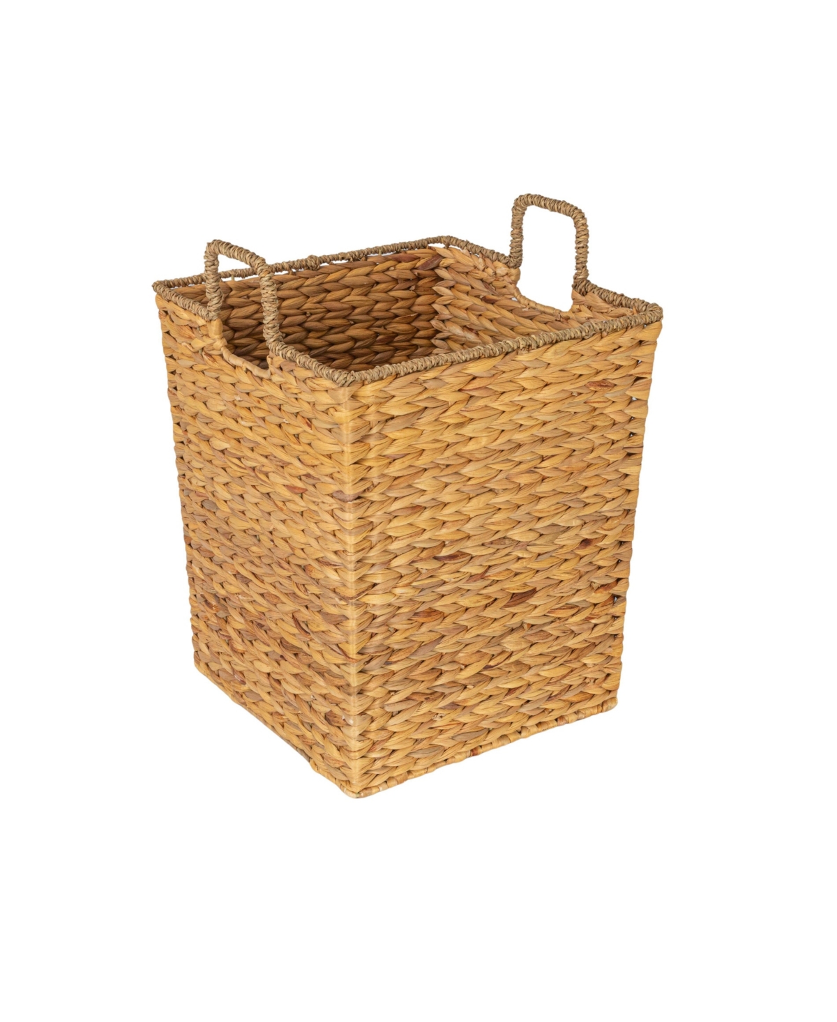 Household Essentials Square Handwoven Water Hyacinth and Seagrass Basket with Handles, Natural