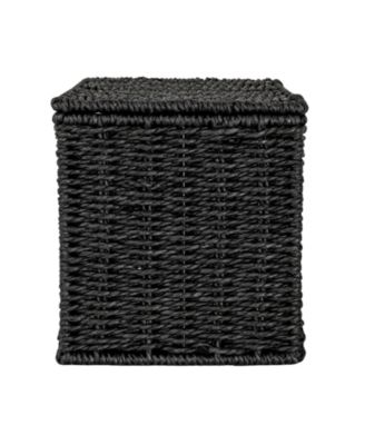 Small Handwoven Paper Rope Wicker Basket with Lid, Grey