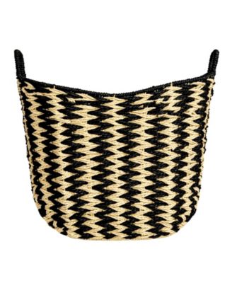 Zigzag Woven Paper Rope Basket, Black and Natural