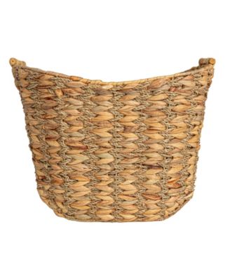 Water Hyacinth Seagrass Scoop Basket with Bamboo Handle, Natural