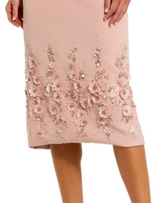 Women's Flower Beading Crepe Sleeveless Midi Dress