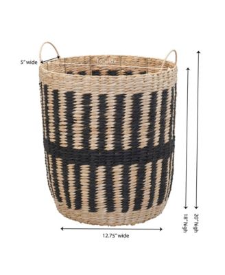 Cattail and Paper Pillar Basket, Natural and Black