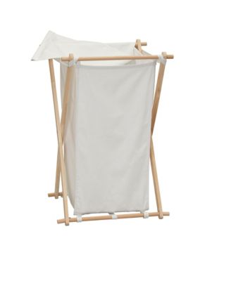 X-Frame Wood Laundry Hamper, Folding Wood Frame with Washable Poly-Cotton Bag