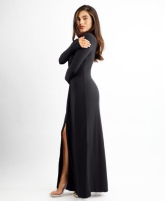 Women's Shapewear Deep V Bias Twist Front Slit Hourglass Maxi Dress