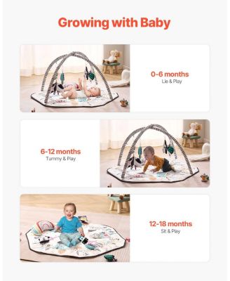 Baby Activity Gym Mat with 6 Hanging Toys for Tummy Time