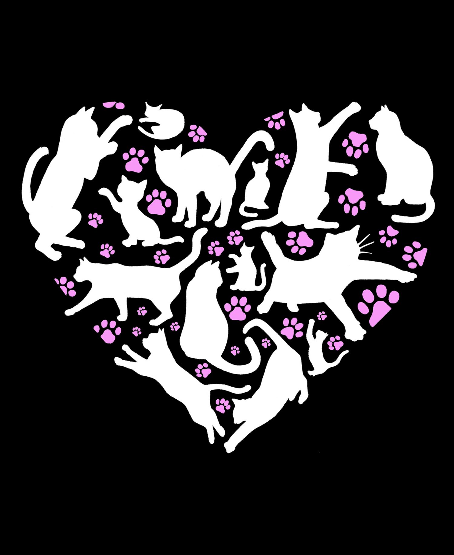 Women's Cat Heart Word Art Long-Sleeve T-Shirt