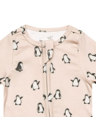 Baby Boys' or Girls' Penguin Printed Zip-Up Footed Pajamas