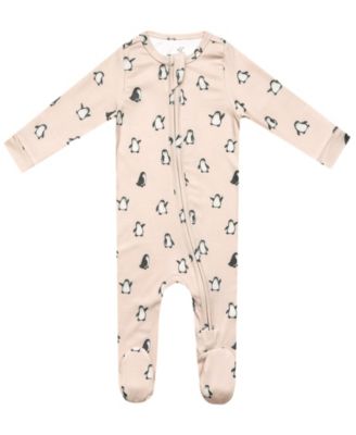 Copper Pearl - Baby Boys' or Baby Girls' Penguin Printed Zip-Up Footed Pajamas