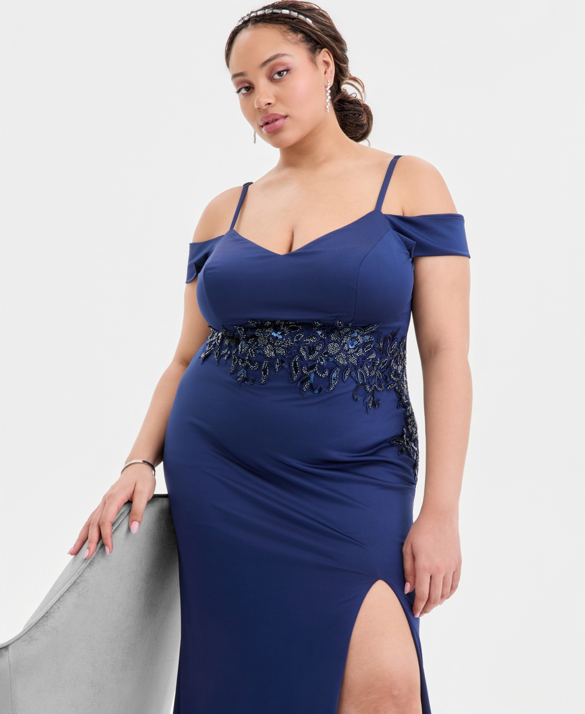 City Studios Trendy Plus Off-The-Shoulder Embellished Gown