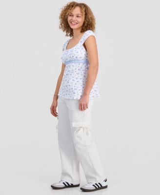 Juniors' Ribbon-Trim Babydoll Top