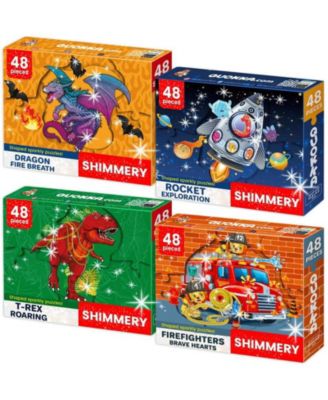 Shimmer Puzzles for Kids –  4-Pack Dragon, Rocket, Firetruck & Dinosaur Children's Game